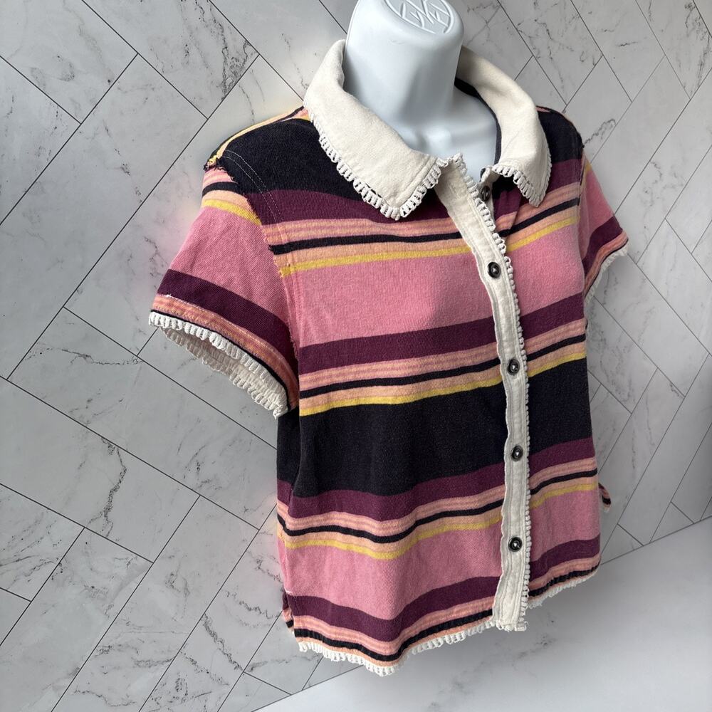 We The Free Sallie Cardi Shirt Top Striped Boxy Cropped Buttondown M Free People - Picture 6 of 16
